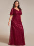 Sequin Embellished Plus Size Sheer Sleeve Evening Gown