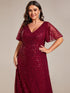 Sequin Embellished Plus Size Sheer Sleeve Evening Gown