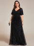 Sequin Embellished Plus Size Sheer Sleeve Evening Gown