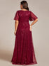 Sequin Embellished Plus Size Sheer Sleeve Evening Gown