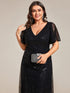 Sequin Embellished Plus Size Sheer Sleeve Evening Gown