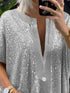 Sequin Embellished V-Neck Short Sleeve Fashion Blouse