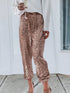 Sequined Drawstring High Waisted Leggings Slacks