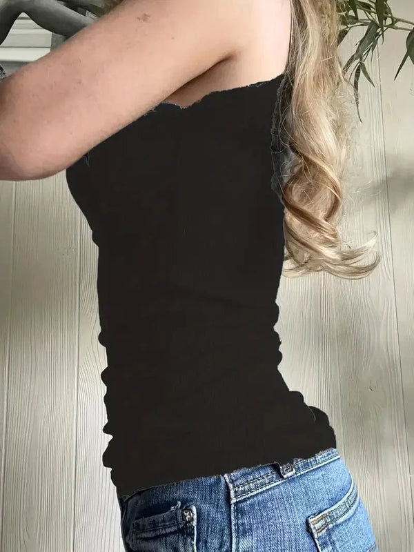 Sexy Contrast Lace Deep V-Neck Sleeveless Slim Tank Top