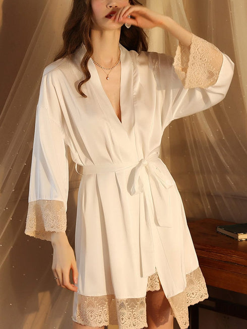 Sexy Lace Tie Long Sleeve Pajama