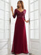 Sexy V Neck Sequin Evening Dresses with 3/4 Sleeve