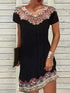 Shift Mini Dress Women's Ethnic Short Sleeve Floral Print Summer Dress
