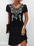 Shift Mini Dress Women's Ethnic Short Sleeve Floral Print Summer Dress