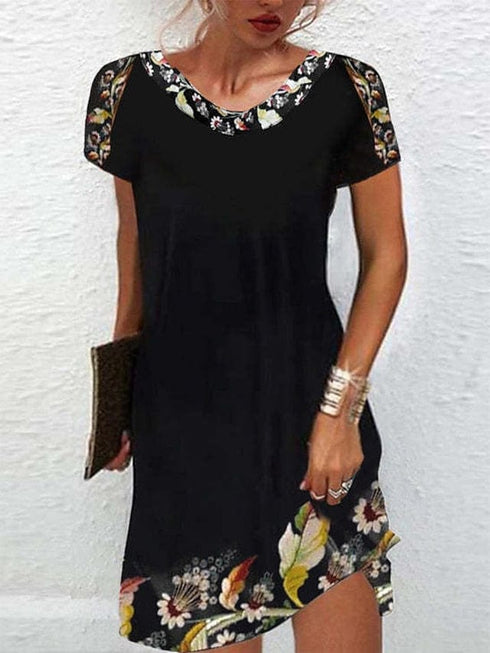 Shift Mini Dress Women's Ethnic Short Sleeve Floral Print Summer Dress