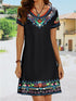 Shift Mini Dress Women's Ethnic Short Sleeve Floral Print Summer Dress
