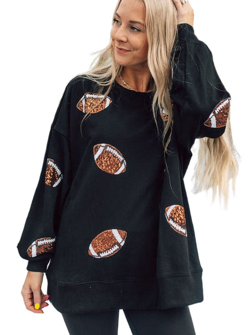 Shimmering Black Sequin Rugby Graphic Sweater