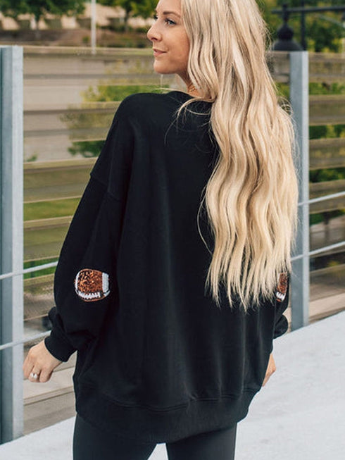 Shimmering Black Sequin Rugby Graphic Sweater