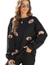 Shimmering Black Sequin Rugby Graphic Sweater