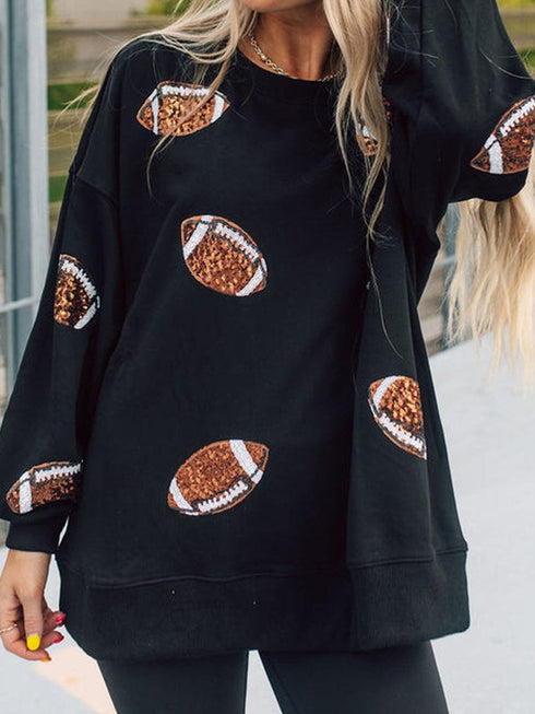 Shimmering Black Sequin Rugby Graphic Sweater