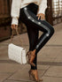 Shimmering Rhinestone-Embellished Stretchy Waist Slim Fit Trousers