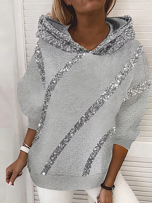 Shimmering Sequined Women's Hoodie with Loose Fit