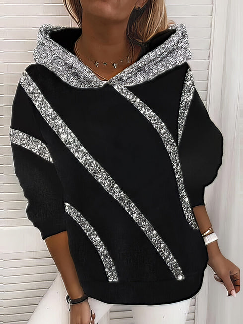Shimmering Sequined Women's Hoodie with Loose Fit