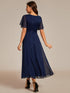 Shimmery V Neck Tea Length Wedding Guest Dress With Short Sleeves