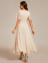 Shimmery V Neck Tea Length Wedding Guest Dress With Short Sleeves
