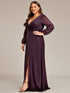Shiny Puff Sleeve V-Neck Evening Gown for Curvy Women
