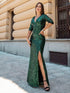 Shiny V Neck Sequin Long Sleeves Evening Dress
