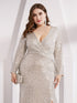 Shiny V Neck Sequin Long Sleeves Evening Dress