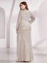 Shiny V Neck Sequin Long Sleeves Evening Dress