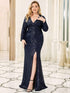 Shiny V Neck Sequin Long Sleeves Evening Dress