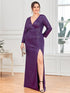 Shiny V Neck Sequin Long Sleeves Evening Dress