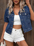 Short Sleeve Women's Denim Coat with Single Button Flap Pockets