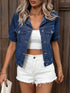 Short Sleeve Women's Denim Coat with Single Button Flap Pockets