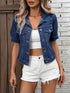 Short Sleeve Women's Denim Coat with Single Button Flap Pockets