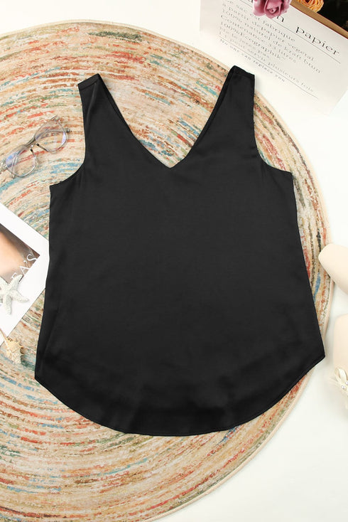 Silk Satin V Neck Casual Sleeveless Camisole Tank Top