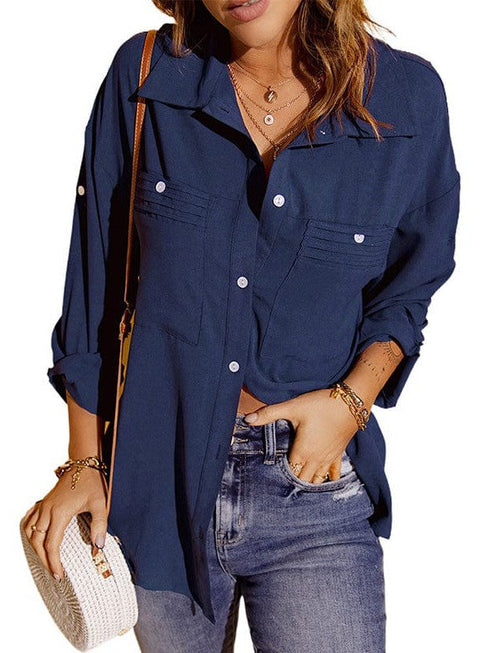 Simple Style Long Sleeve Solid Color Cardigan Top for Women with Single Breasted Pocket