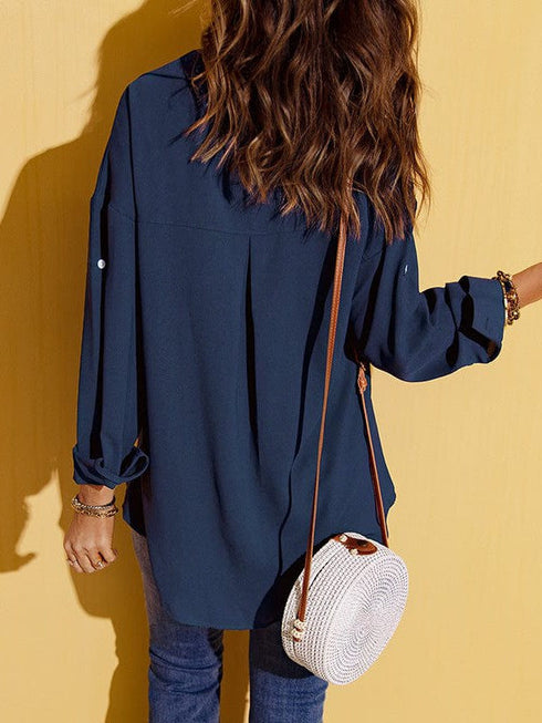 Simple Style Long Sleeve Solid Color Cardigan Top for Women with Single Breasted Pocket