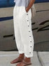 Simple Wide Leg Pants with Side Button Detail, Casual Women's Clothing