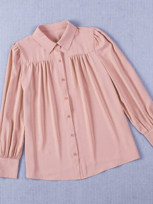 Single Breasted Women's Loose Solid Color Blouse with Cardigan Sleeves