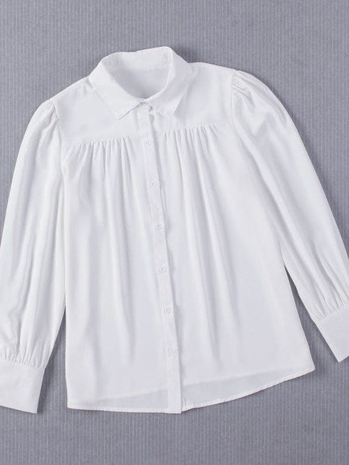 Single Breasted Women's Loose Solid Color Blouse with Cardigan Sleeves