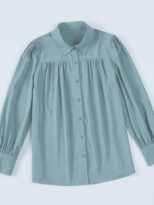 Single Breasted Women's Loose Solid Color Blouse with Cardigan Sleeves