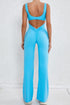 Sky Blue Backless Cut Out Wide Leg Yoga Jumpsuit