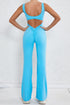 Sky Blue Backless Cut Out Wide Leg Yoga Jumpsuit