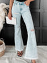 Sky Blue Distressed Acid Wash Flare Jeans