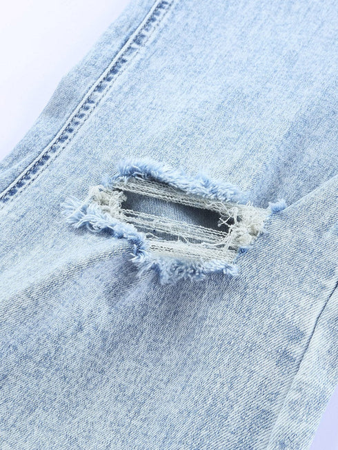 Sky Blue Distressed Acid Wash Flare Jeans