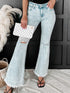 Sky Blue Distressed Acid Wash Flare Jeans