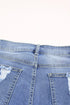 Sky Blue Fringed Bermuda Denim Shorts with Distressed Details