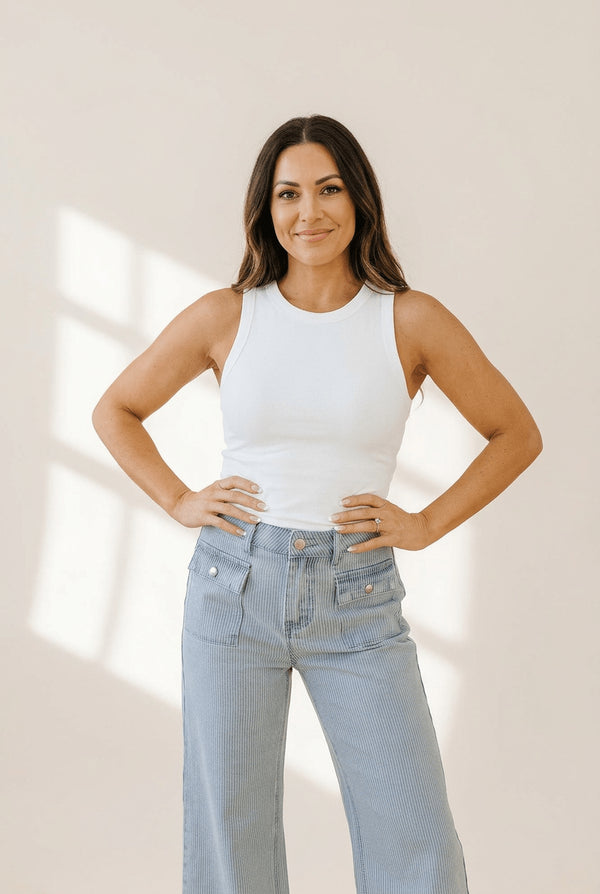 Women's Sky Blue Pinstripe Wide-Leg Jeans