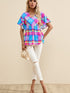 Sky Blue Plaid Print V-Neck Ruffle Sleeve Babydoll Blouse