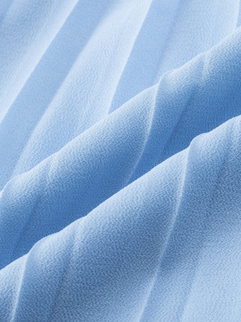 Sky Blue Pleated Ruffled V Neck Romper with Tie Waist Detail and Button Front