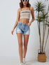Sky Blue Rhinestone Tassel Distressed Denim Shorts
