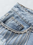 Sky Blue Rhinestone Tassel Distressed Denim Shorts